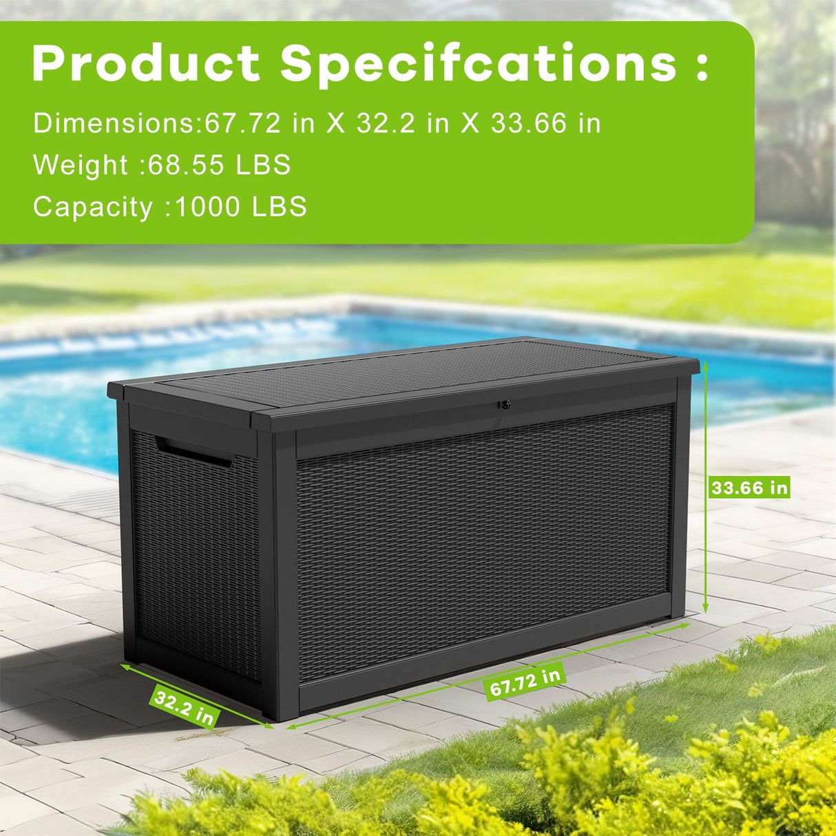 260 Gallons Waterproof Resin Large Deck Box for Outdoor Storage