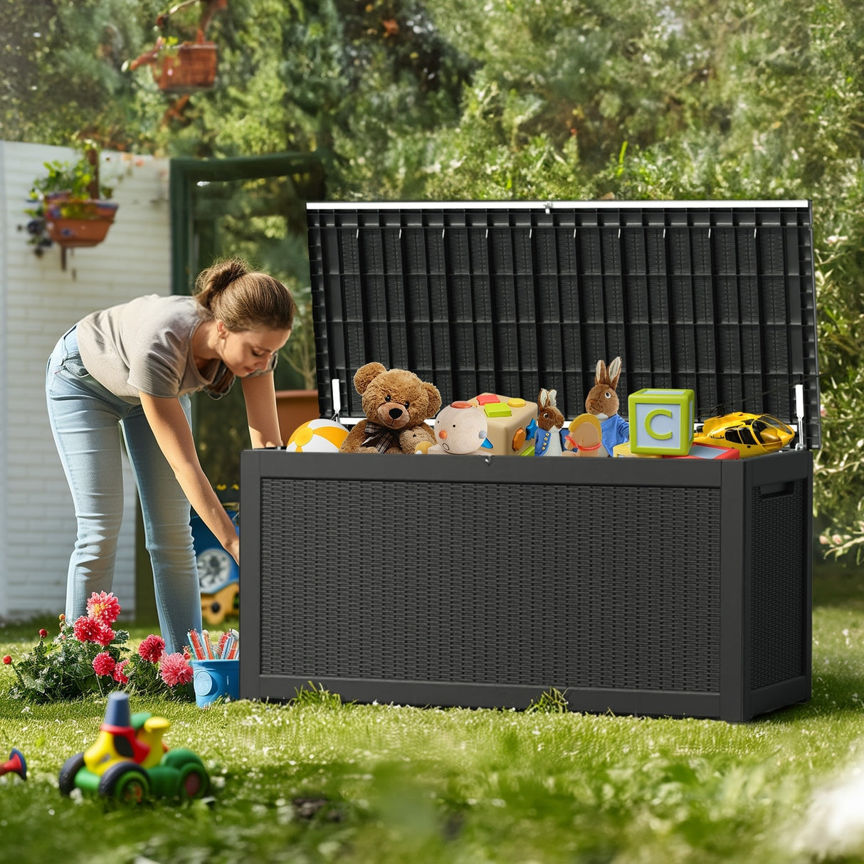 260 Gallons Waterproof Resin Large Deck Box for Outdoor Storage