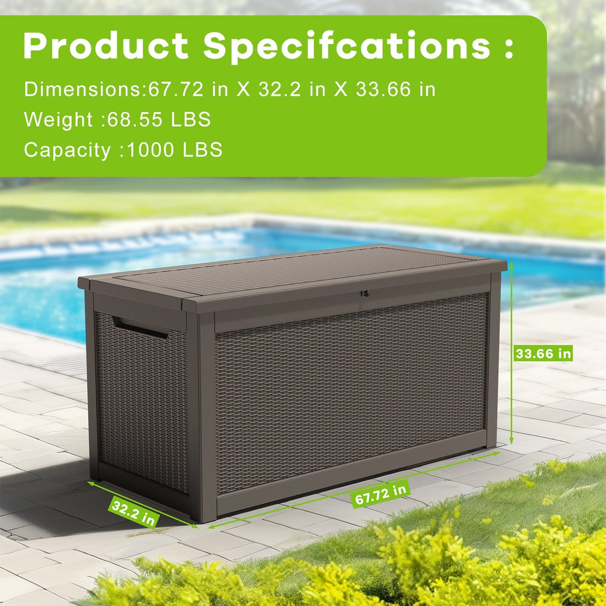 260 Gallons Waterproof Resin Large Deck Box for Outdoor Storage