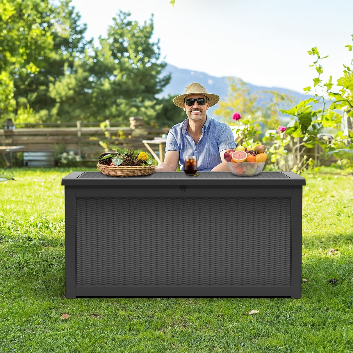 260 Gallons Waterproof Resin Large Deck Box for Outdoor Storage