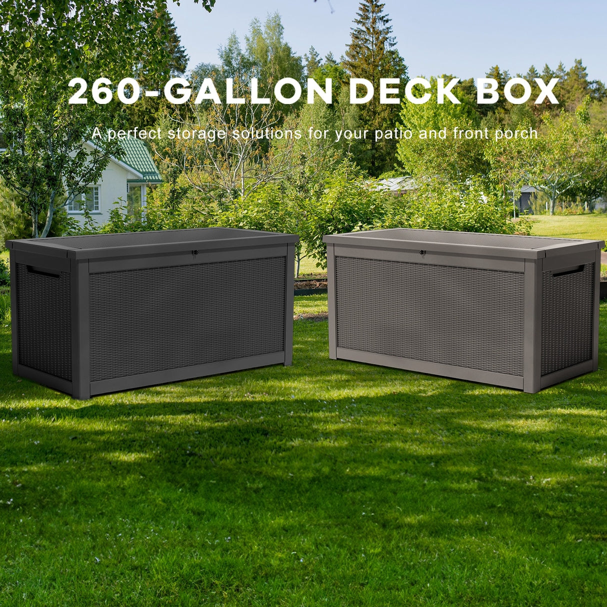 260 Gallons Waterproof Resin Large Deck Box for Outdoor Storage