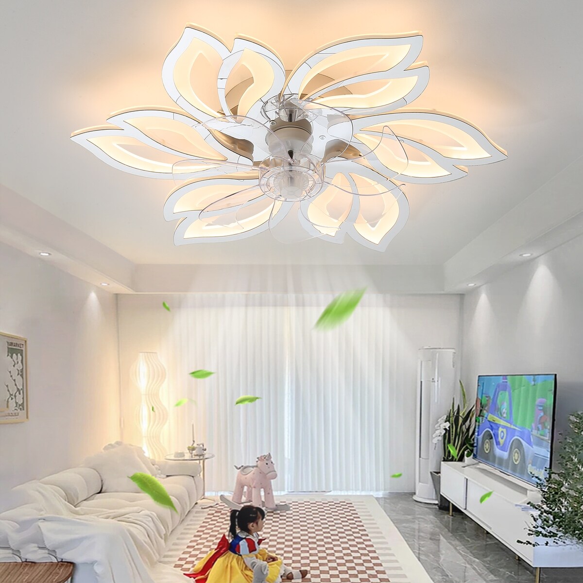 26Inches Ceiling Fan with Lights Remote Control Dimmable LED, 6 Gear W