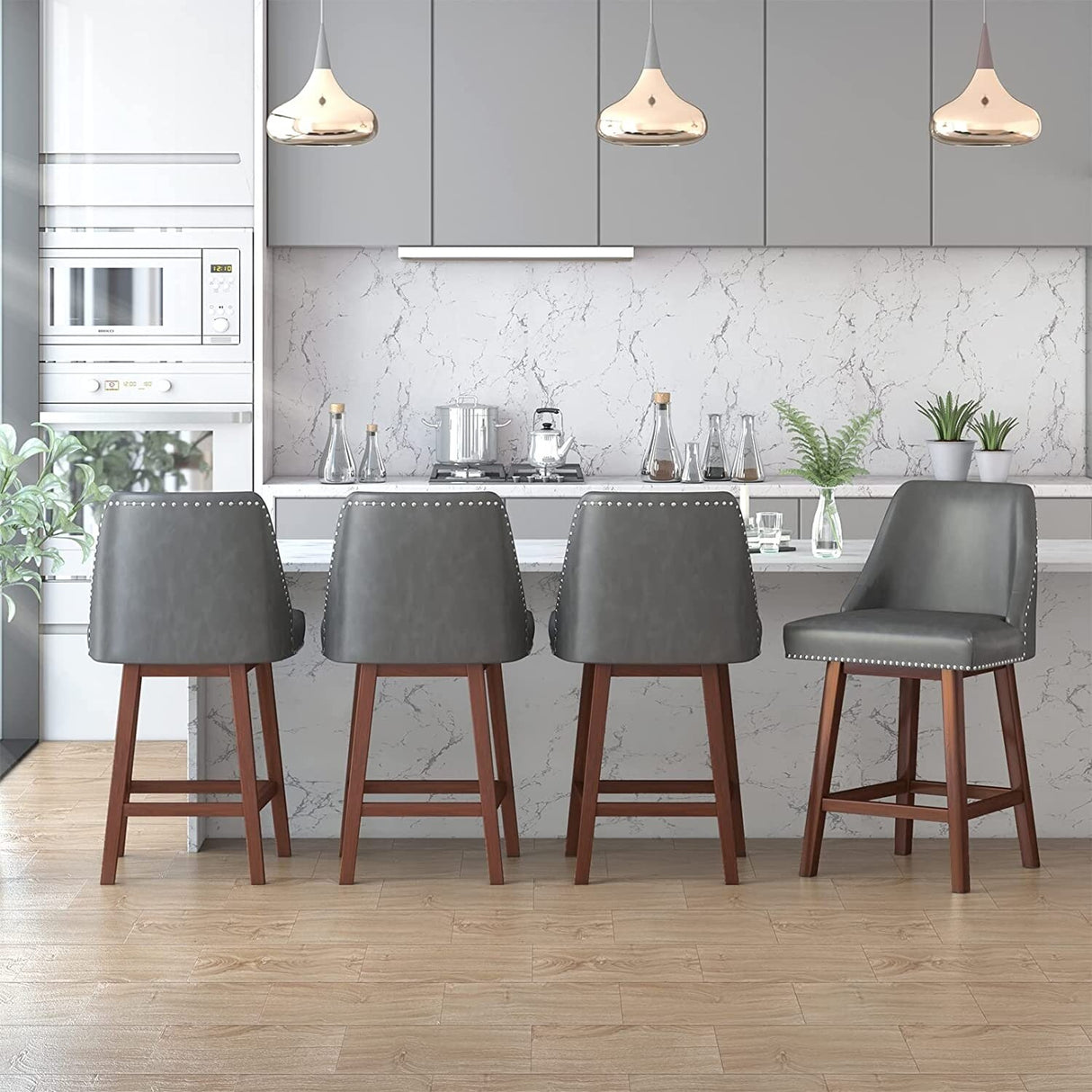 Mixoy 360° Swivel Counter Height Bar Stool,Counter Height Chair with Leather Padded Seat,Upholstered Chairs for Restaurant