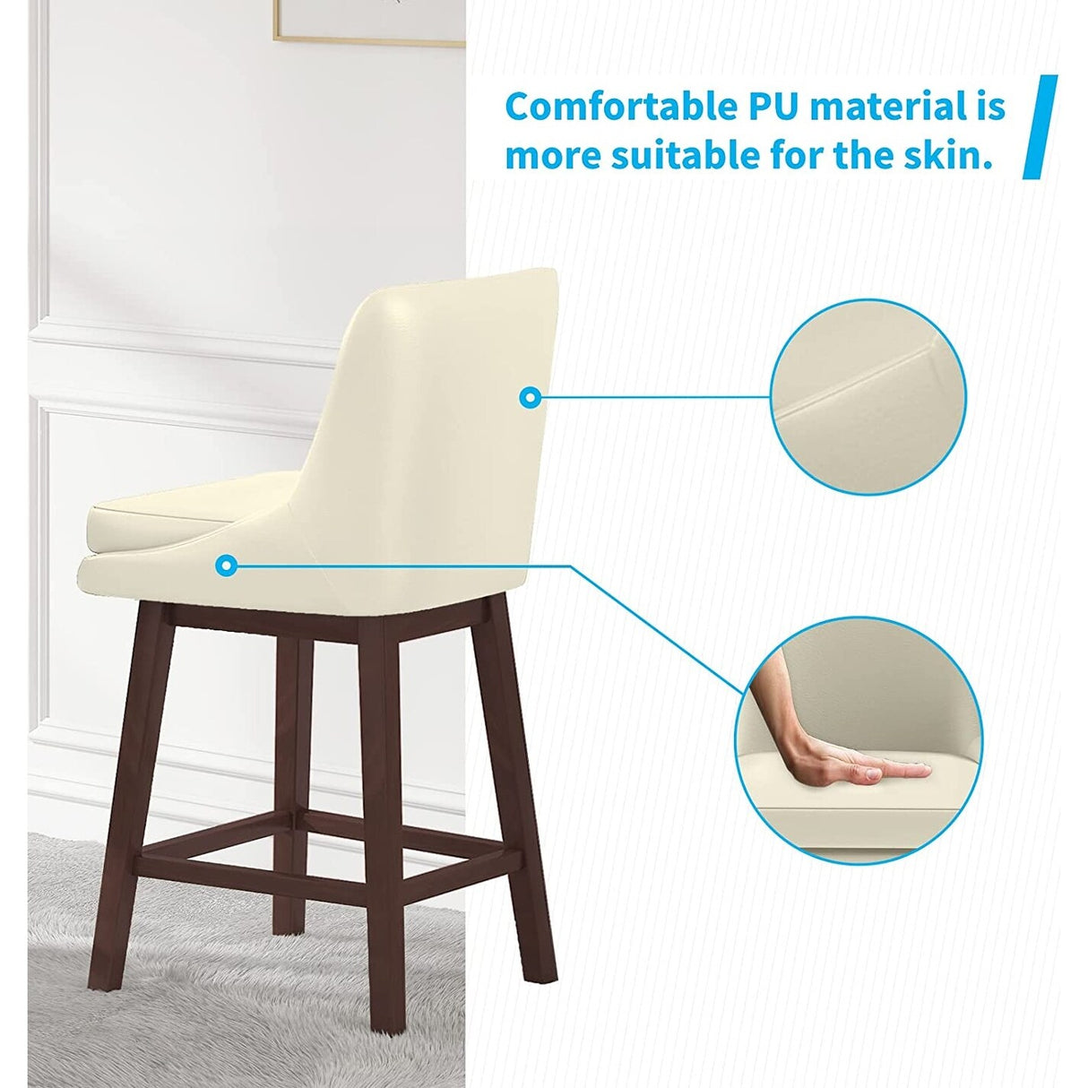Mixoy 360° Swivel Counter Height Bar Stool,Counter Height Chair with Leather Padded Seat,Upholstered Chairs for Restaurant