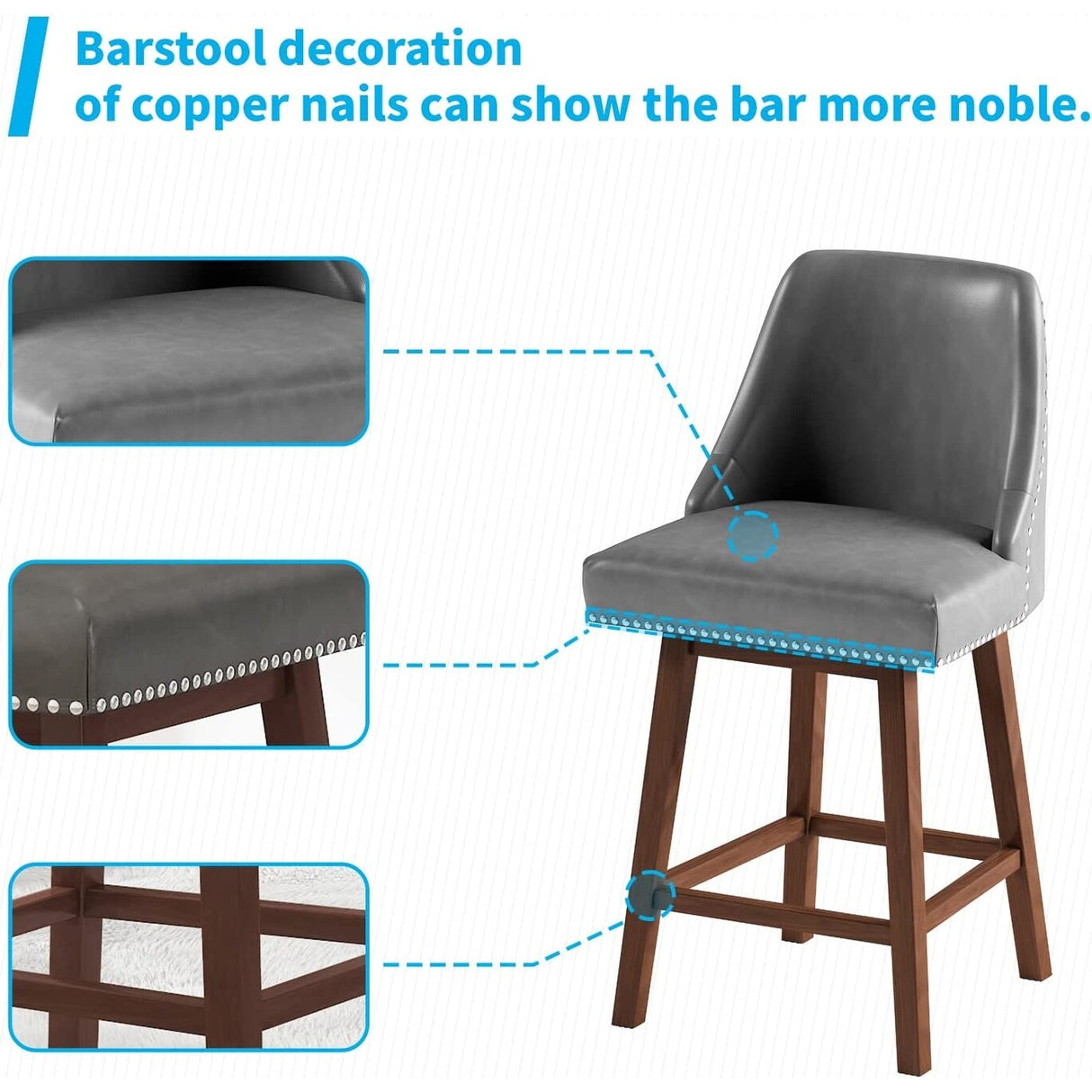 Mixoy 360° Swivel Counter Height Bar Stool,Counter Height Chair with Leather Padded Seat,Upholstered Chairs for Restaurant
