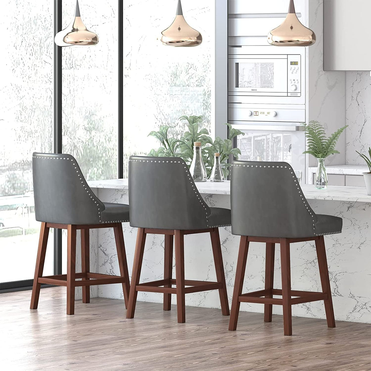 Mixoy 360° Swivel Counter Height Bar Stool,Counter Height Chair with Leather Padded Seat,Upholstered Chairs for Restaurant