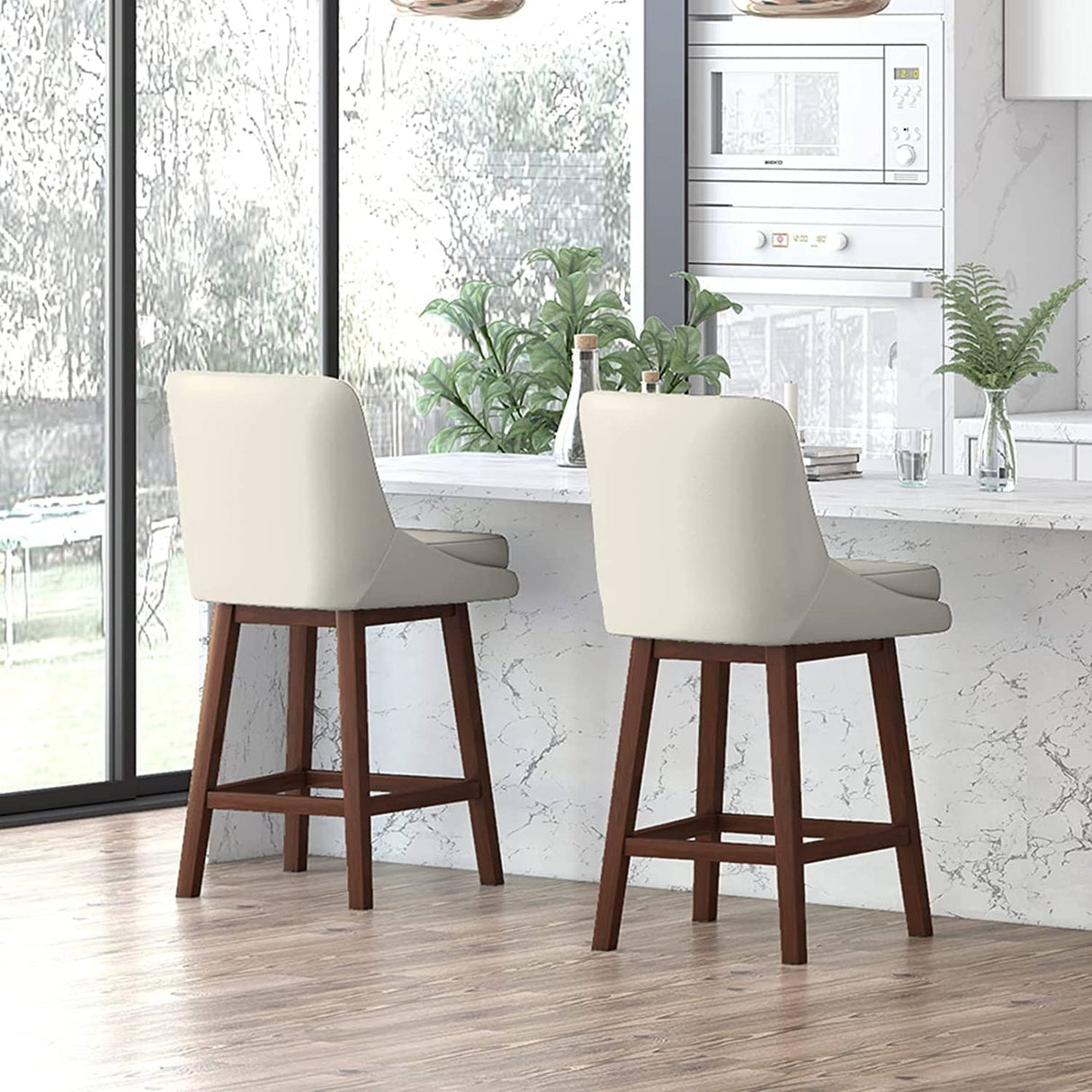 Mixoy 360° Swivel Counter Height Bar Stool,Counter Height Chair with Leather Padded Seat,Upholstered Chairs for Restaurant