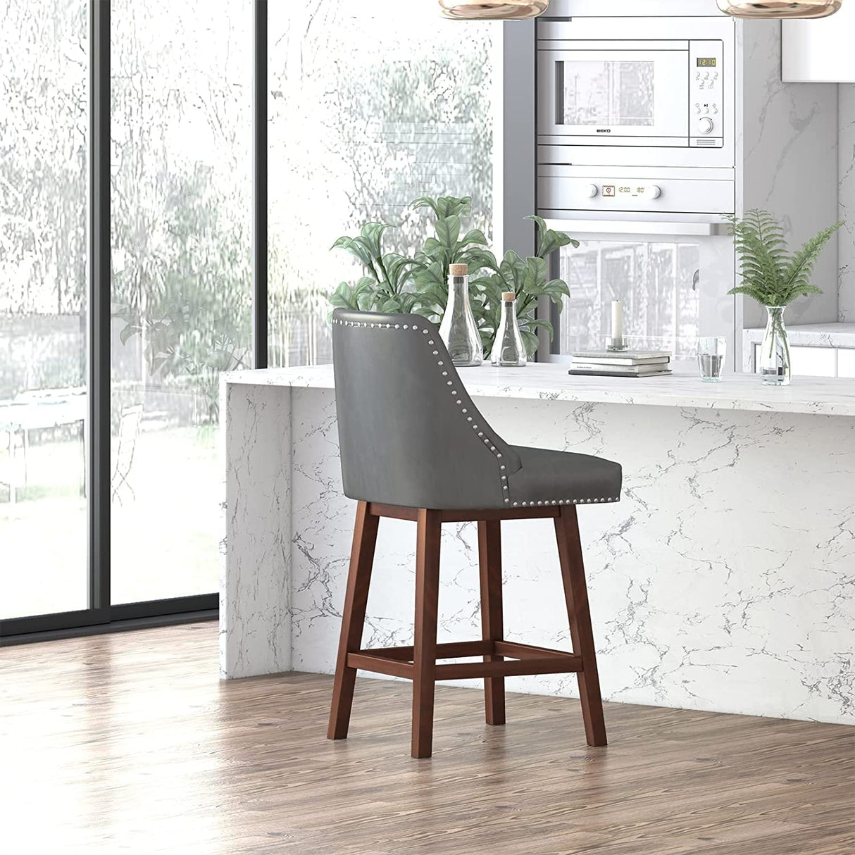 Mixoy 360° Swivel Counter Height Bar Stool,Counter Height Chair with Leather Padded Seat,Upholstered Chairs for Restaurant
