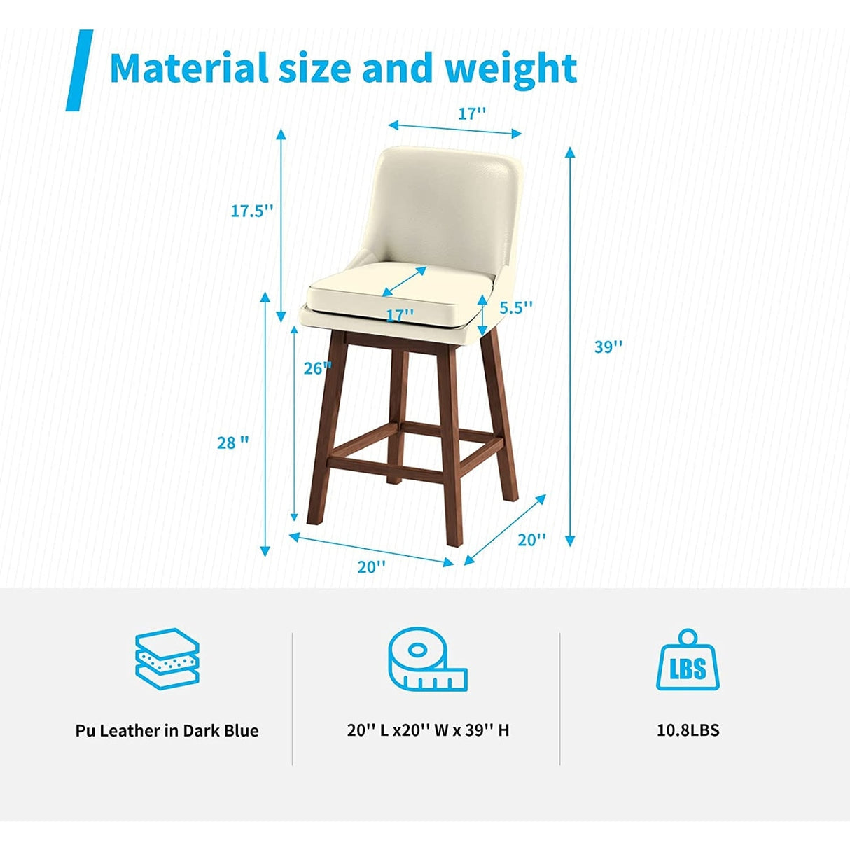Mixoy 360° Swivel Counter Height Bar Stool,Counter Height Chair with Leather Padded Seat,Upholstered Chairs for Restaurant