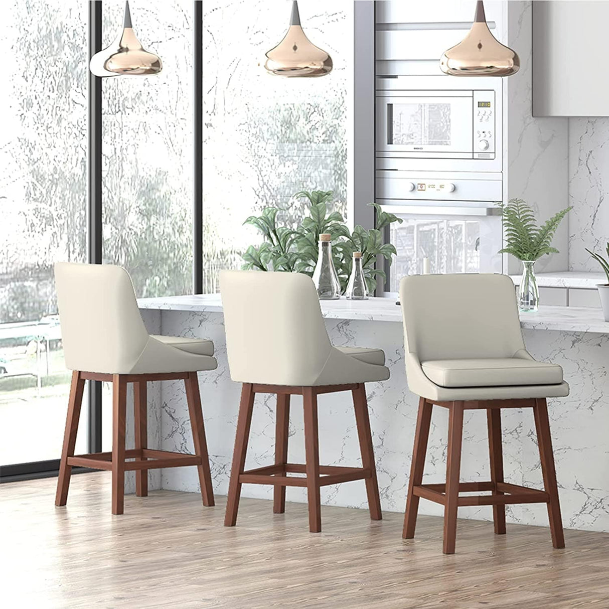 Mixoy 360° Swivel Counter Height Bar Stool,Counter Height Chair with Leather Padded Seat,Upholstered Chairs for Restaurant