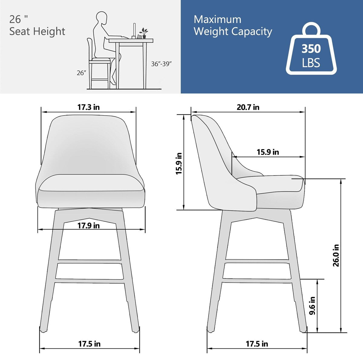 26" Counter Height Swivel Barstool Set of 2