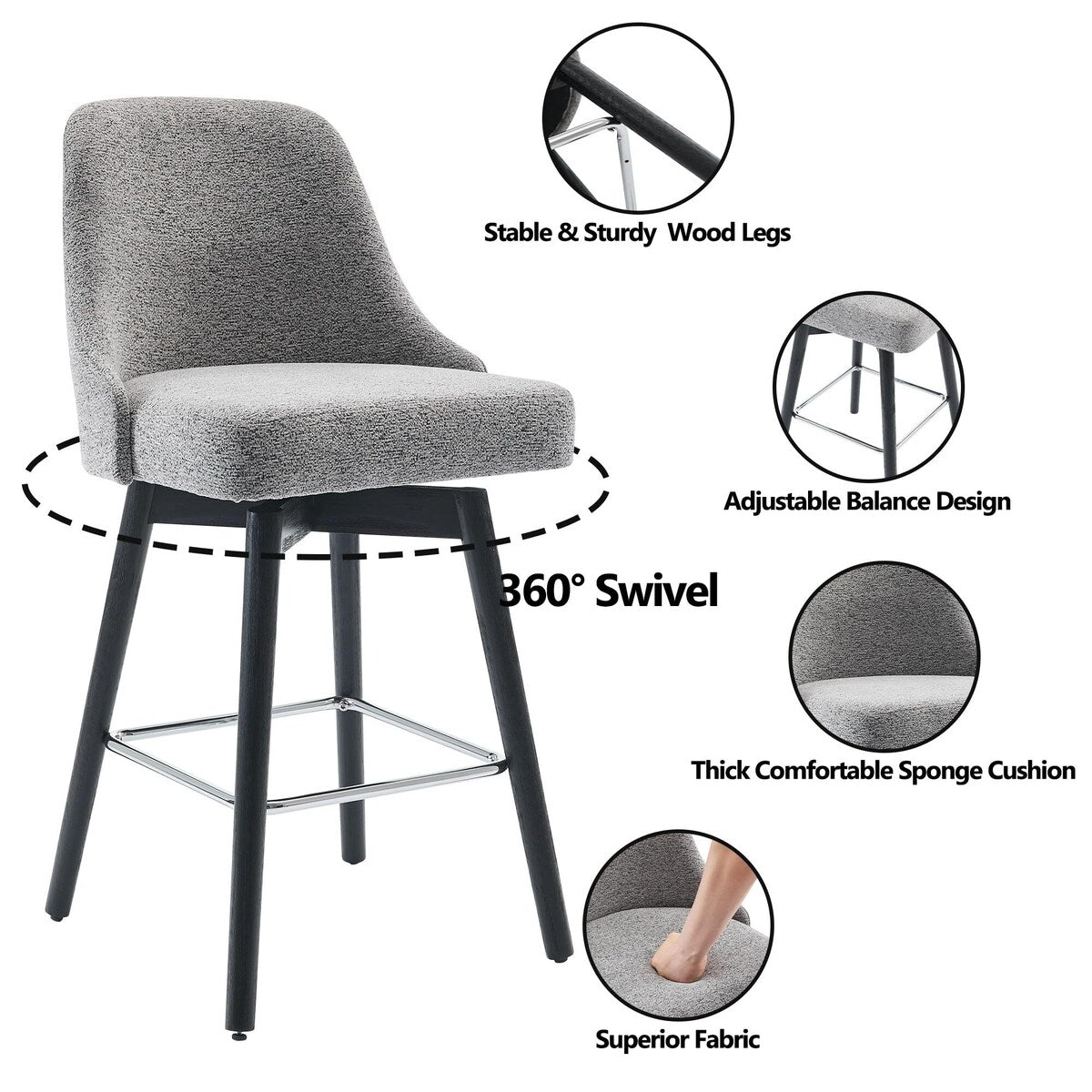 26" Counter Height Swivel Barstool Set of 2