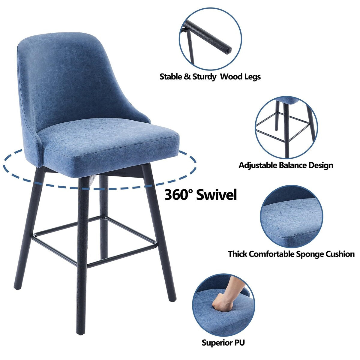 26" Counter Height Swivel Barstool Set of 2