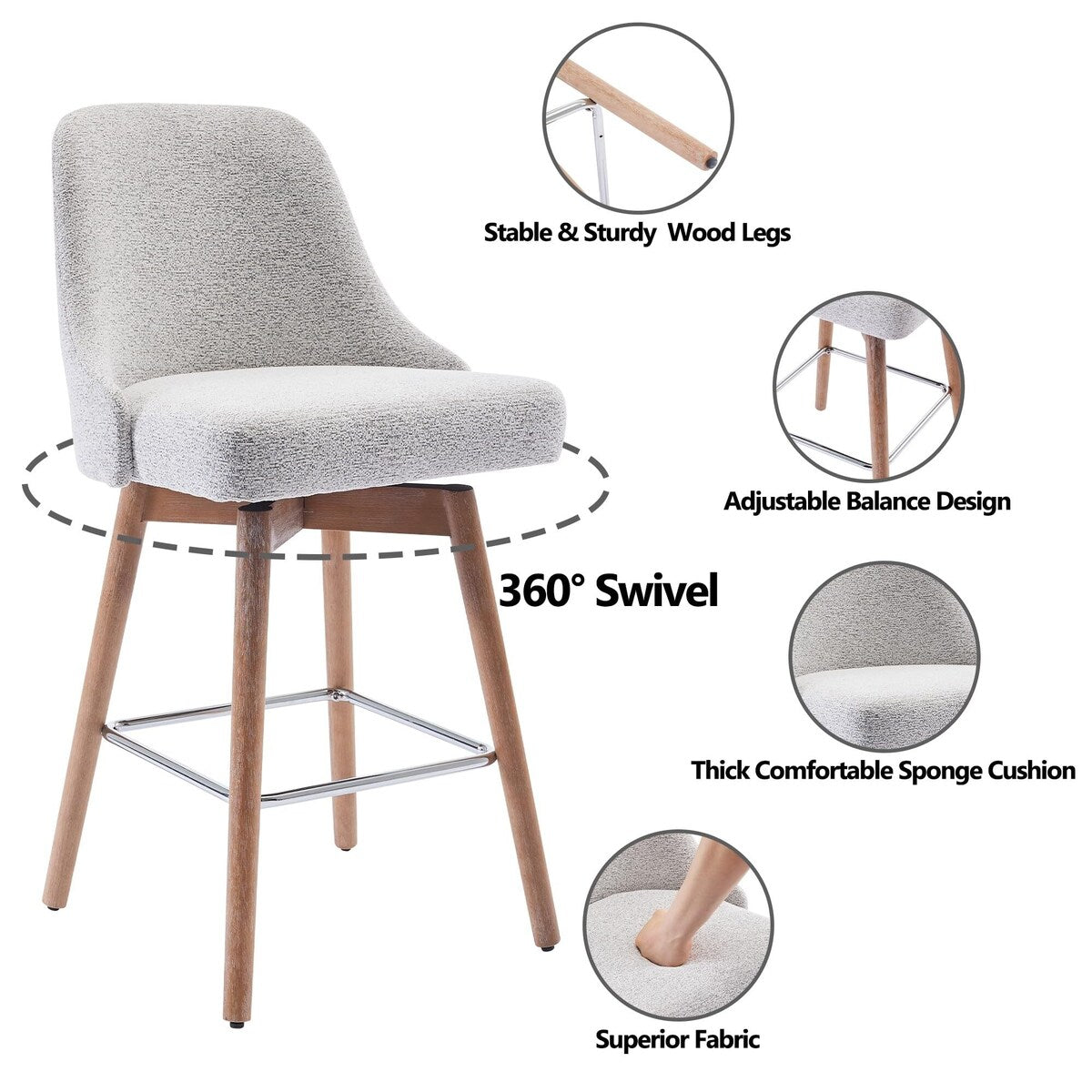 26" Counter Height Swivel Barstool Set of 2