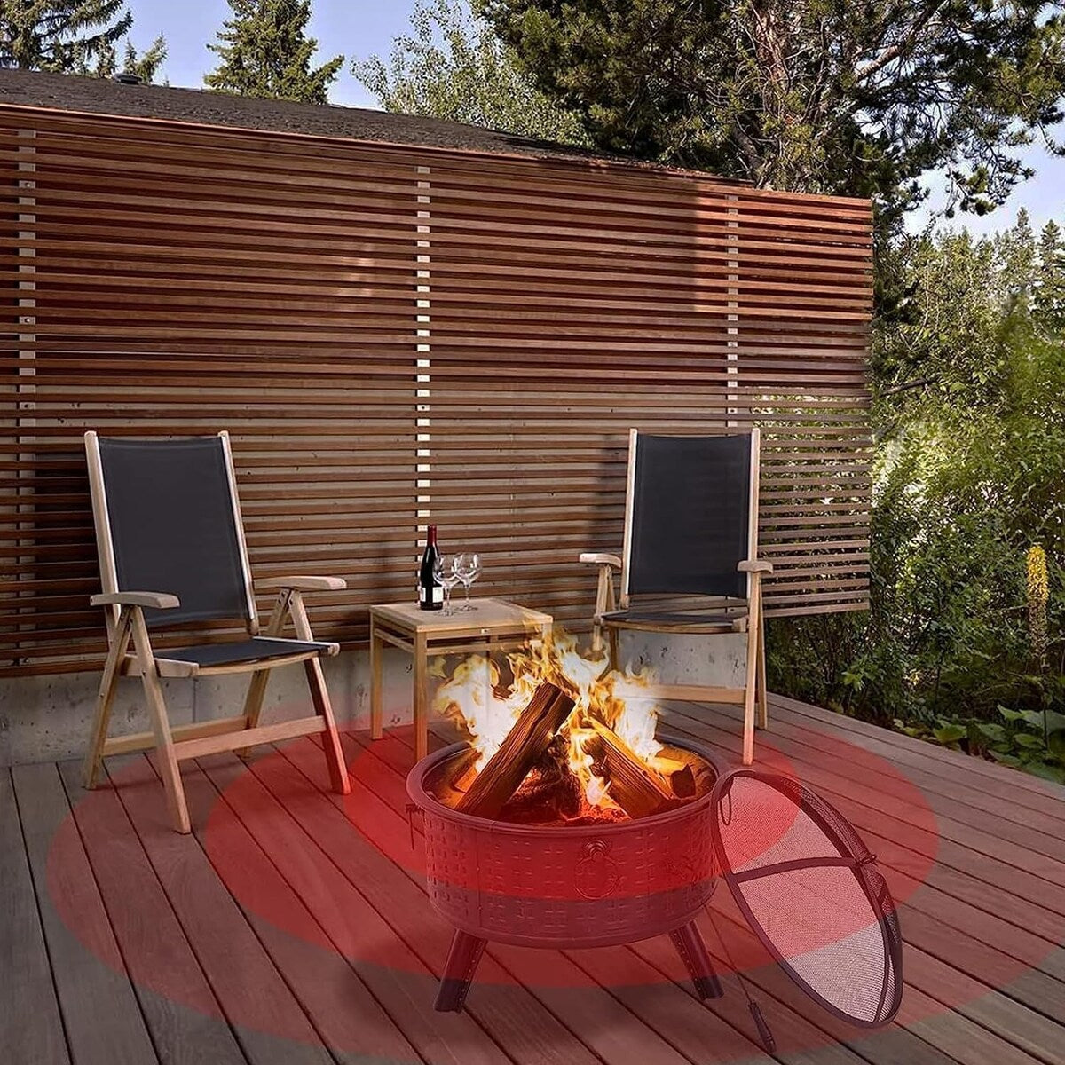 26" Fire Pits for Outside Wood Burning Firepit with Fire Pit Poker and Cover for Backyard,Garden,Camping - 26"D x 26"W x 23"H