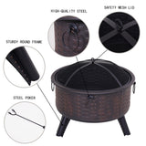 26" Fire Pits for Outside Wood Burning Firepit with Fire Pit Poker and Cover for Backyard,Garden,Camping - 26"D x 26"W x 23"H