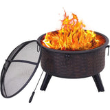 26" Fire Pits for Outside Wood Burning Firepit with Fire Pit Poker and Cover for Backyard,Garden,Camping - 26"D x 26"W x 23"H
