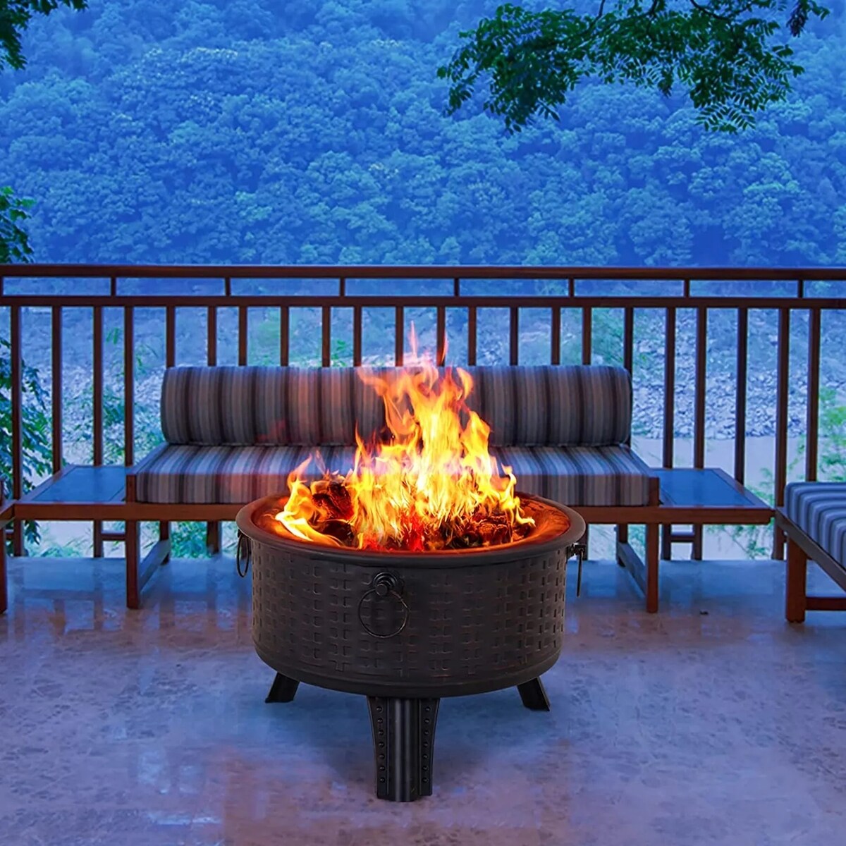 26" Fire Pits for Outside Wood Burning Firepit with Fire Pit Poker and Cover for Backyard,Garden,Camping - 26"D x 26"W x 23"H