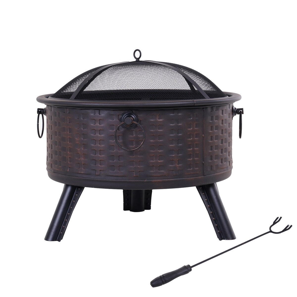 26" Fire Pits for Outside Wood Burning Firepit with Fire Pit Poker and Cover for Backyard,Garden,Camping - 26"D x 26"W x 23"H