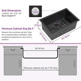 26'' Stainless Steel Single Bowl Black Kitchen Undermount Sink