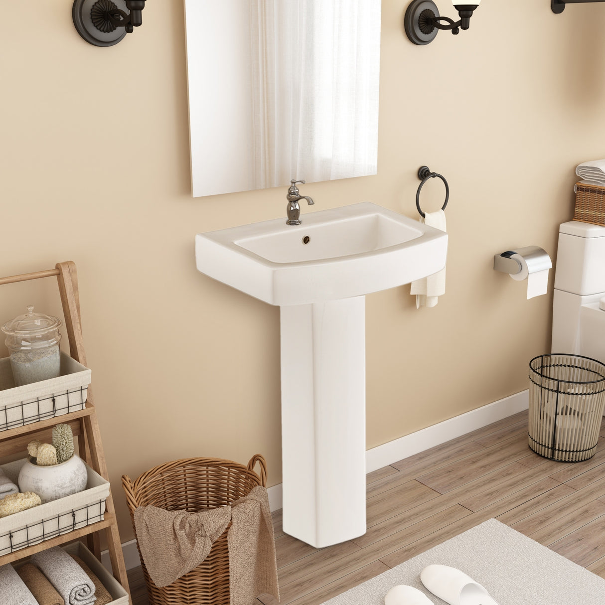 26'' Tall Pedestal Bathroom Sink with Overflow