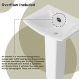 26'' Tall White Ceramic Rectangular Pedestal Bathroom Sink with Overflow