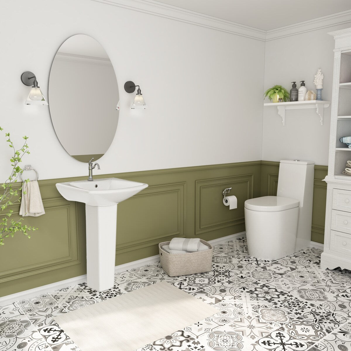26'' Tall White Ceramic Rectangular Pedestal Bathroom Sink with Overflow