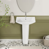 26'' Tall White Ceramic Rectangular Pedestal Bathroom Sink with Overflow