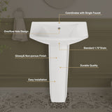 26'' Tall White Ceramic Rectangular Pedestal Bathroom Sink with Overflow