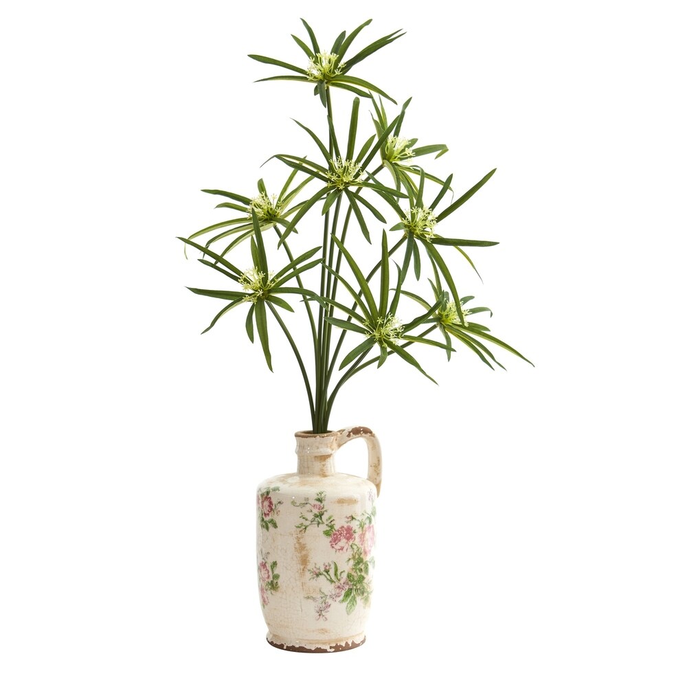 27" Cyperus Artificial Plant in Floral Pitcher