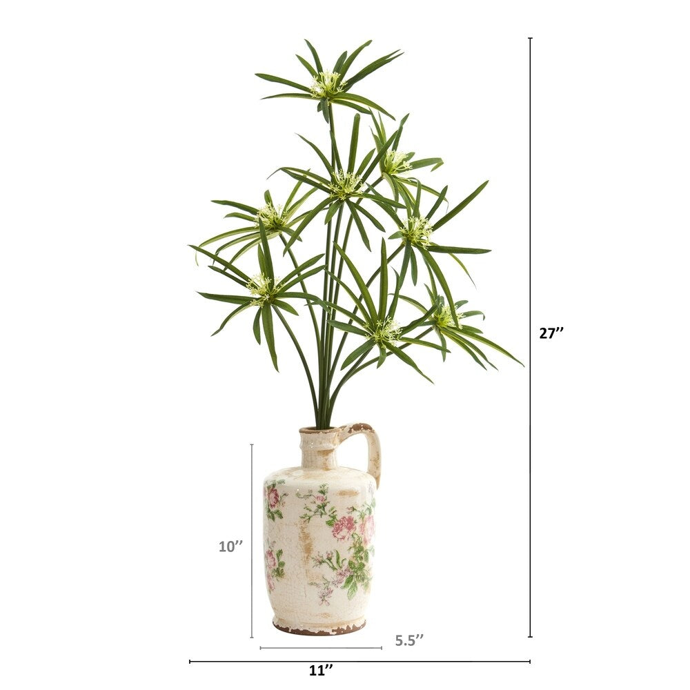 27" Cyperus Artificial Plant in Floral Pitcher