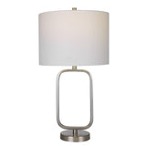 27 Inch Metal Table Lamp, Rectangular Base, Silver, White