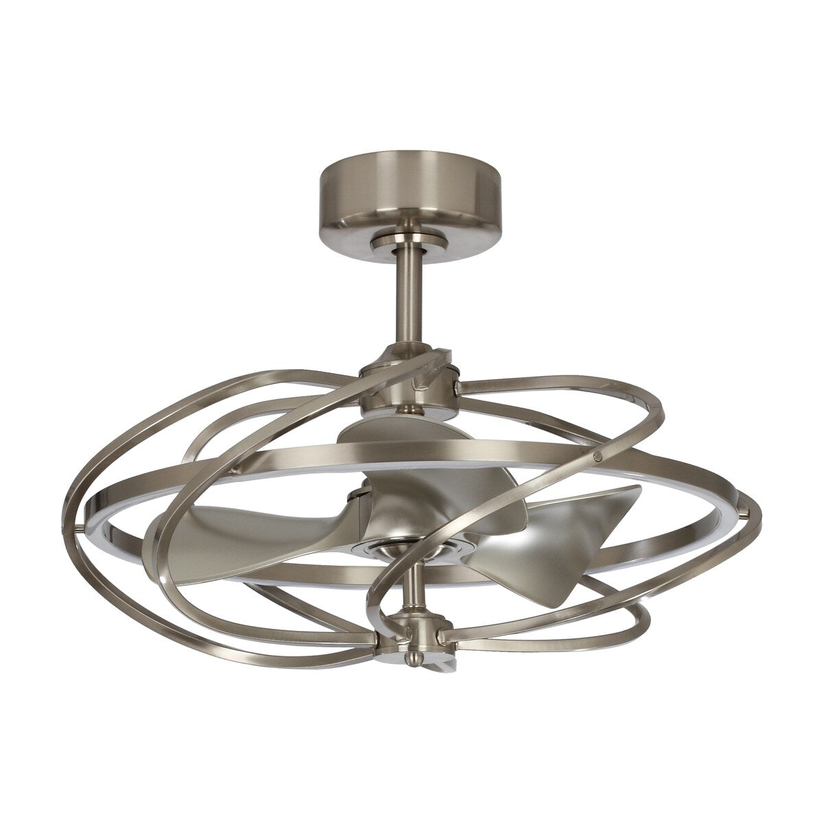 Modern Globel Satin Nickel LED Caged Ceiling Fan with Light and Remote - 27 Inches