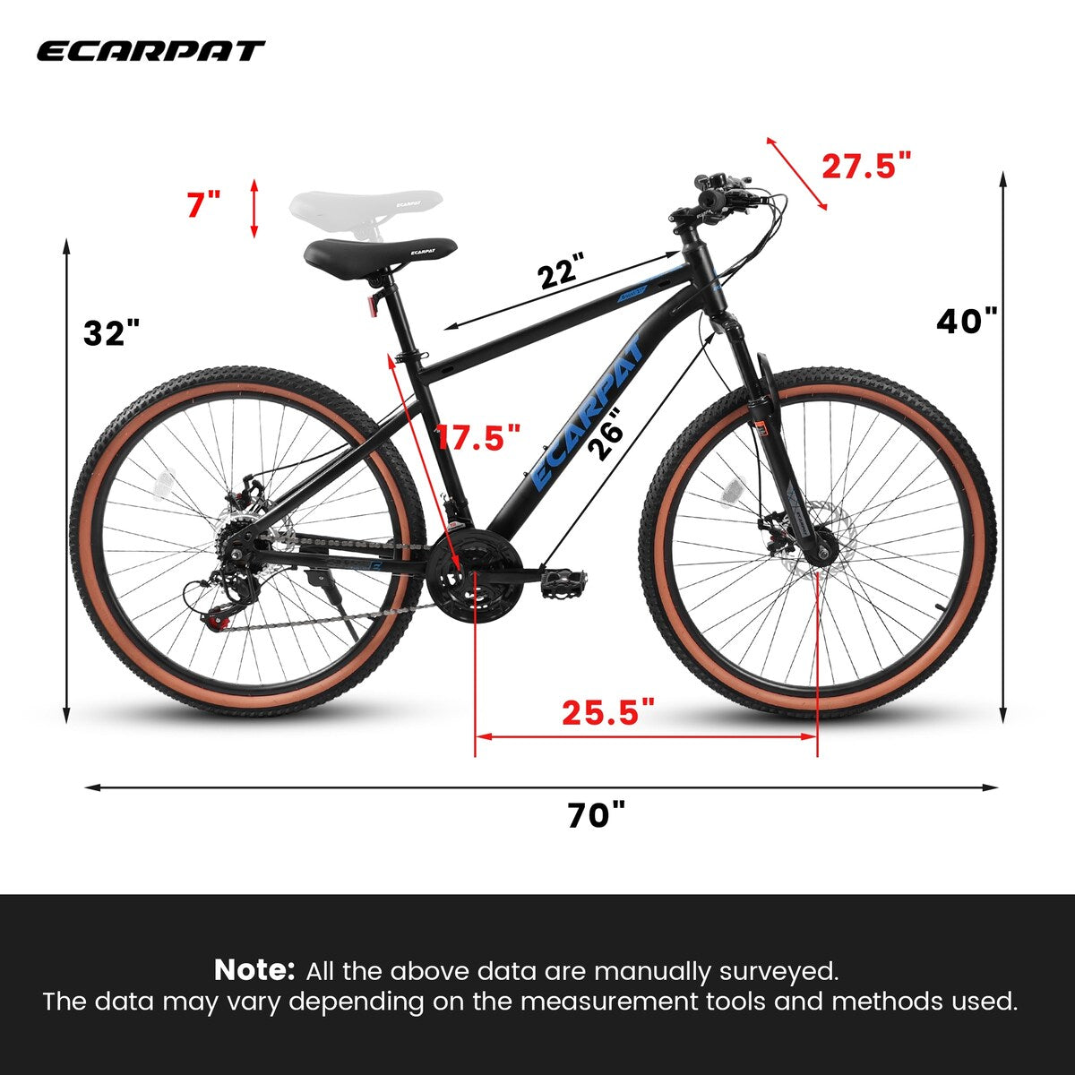 27.5 Inch Wheels,21-Speed Trail Commuter City Mountain Bike,Carbon steel Frame Disc Brakes Thumb Shifter Front Fork