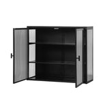 27.56"Glass Doors Modern Two-door Wall Cabinet with Featuring Three-tier Storage for Entryway Living Room Bathroom Dining Room