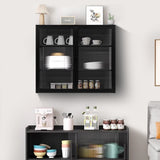 27.56"Glass Doors Modern Two-door Wall Cabinet with Featuring Three-tier Storage for Entryway Living Room Bathroom Dining Room