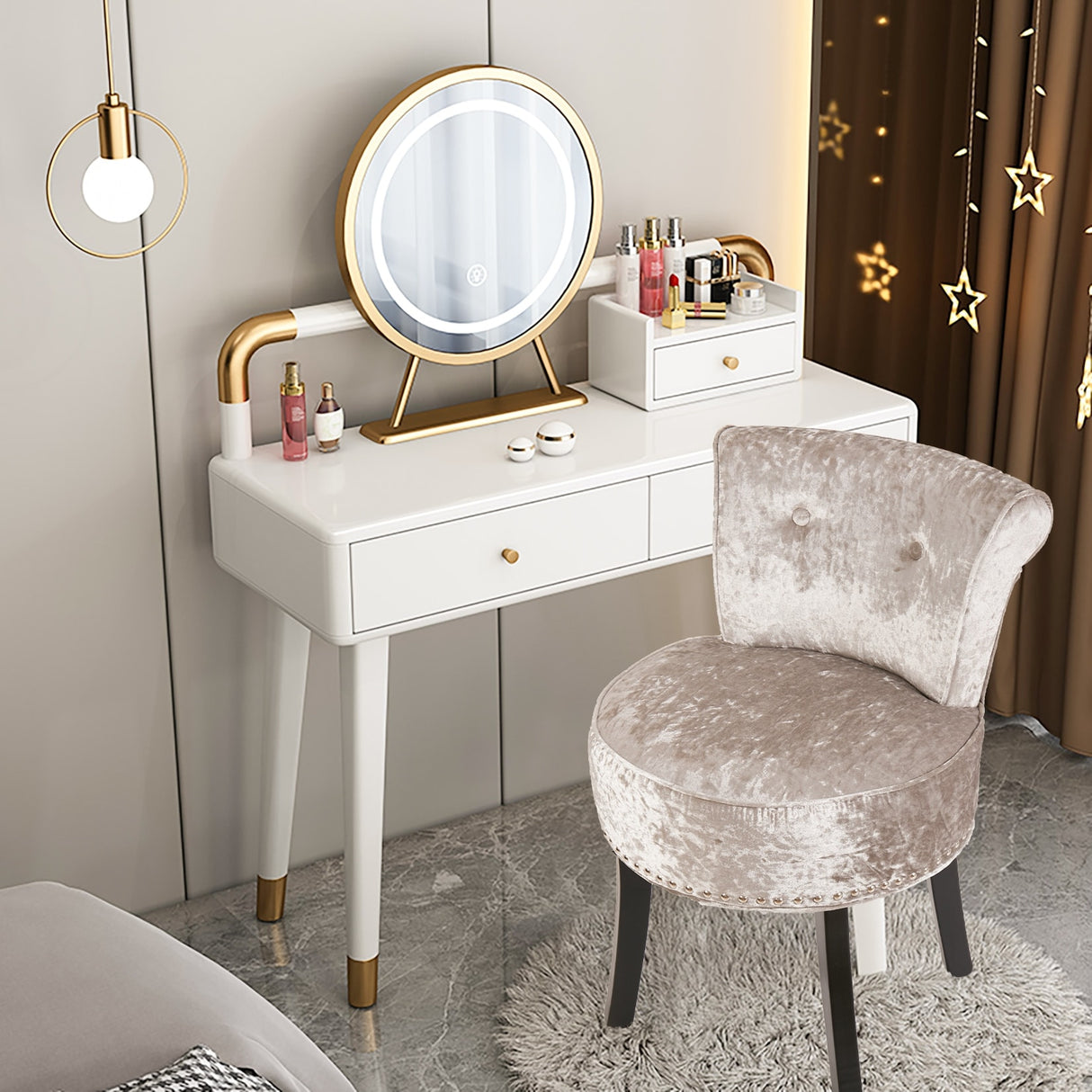 27.5" Tall Solid Wood Vanity Stool Chair - 27.5 H X 19 W X 11.8 D