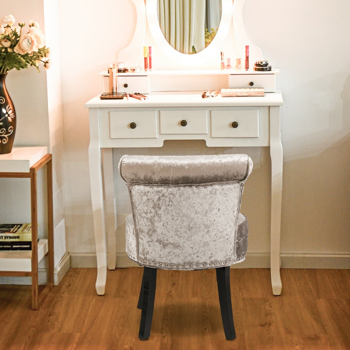 27.5" Tall Solid Wood Vanity Stool Chair - 27.5 H X 19 W X 11.8 D