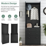 27.5''W Narrow Hall Tree with Flip Drawer, 4 Hanging Hooks & Drawers, Adjustable Shoe Storage Cabinet for Hallway