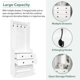 27.5''W Narrow Hall Tree with Flip Drawer, 4 Hanging Hooks & Drawers, Adjustable Shoe Storage Cabinet for Hallway