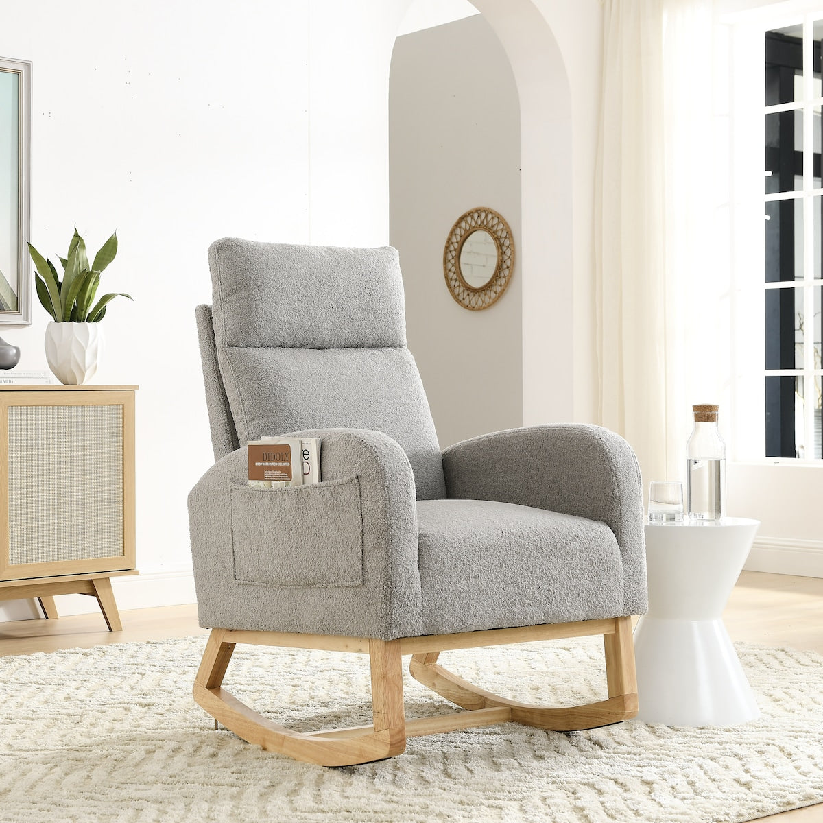 27.6"W Modern Accent High Backrest Living Room Lounge Arm Rocking Chair, Two Side Pocket