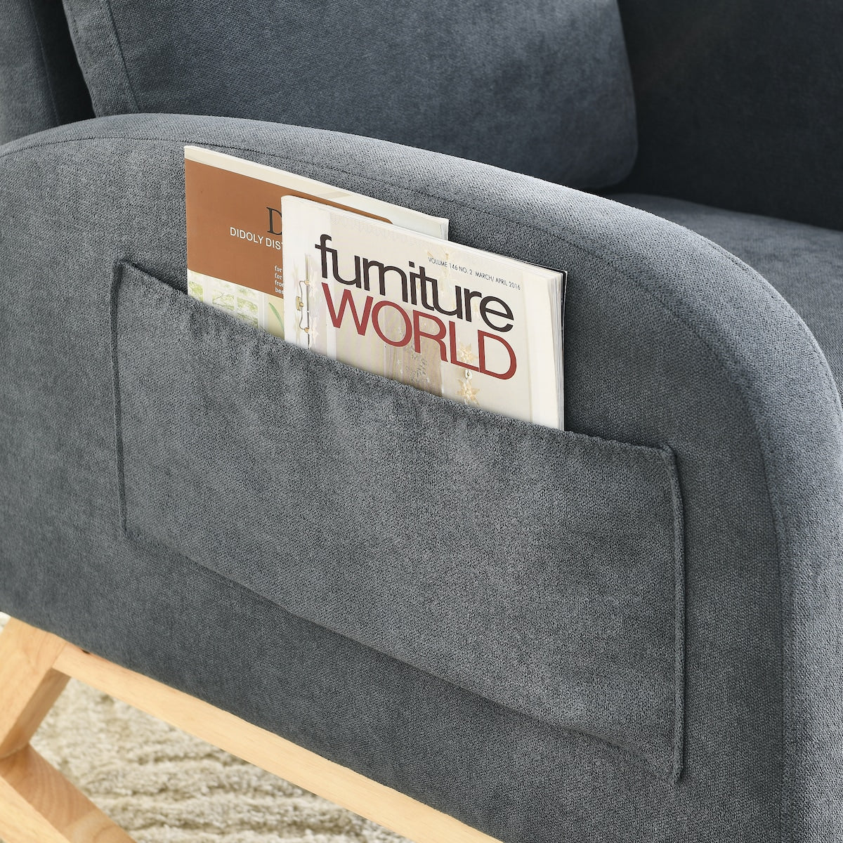 27.6"W Modern Accent High Backrest Living Room Lounge Arm Rocking Chair, Two Side Pocket