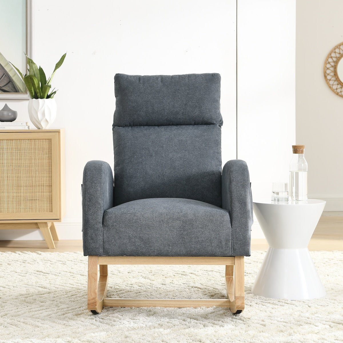 27.6"W Modern Accent High Backrest Living Room Lounge Arm Rocking Chair, Two Side Pocket