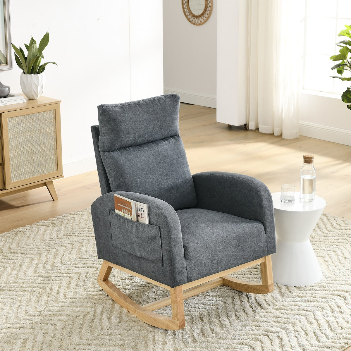 27.6"W Modern Accent High Backrest Living Room Lounge Arm Rocking Chair, Two Side Pocket