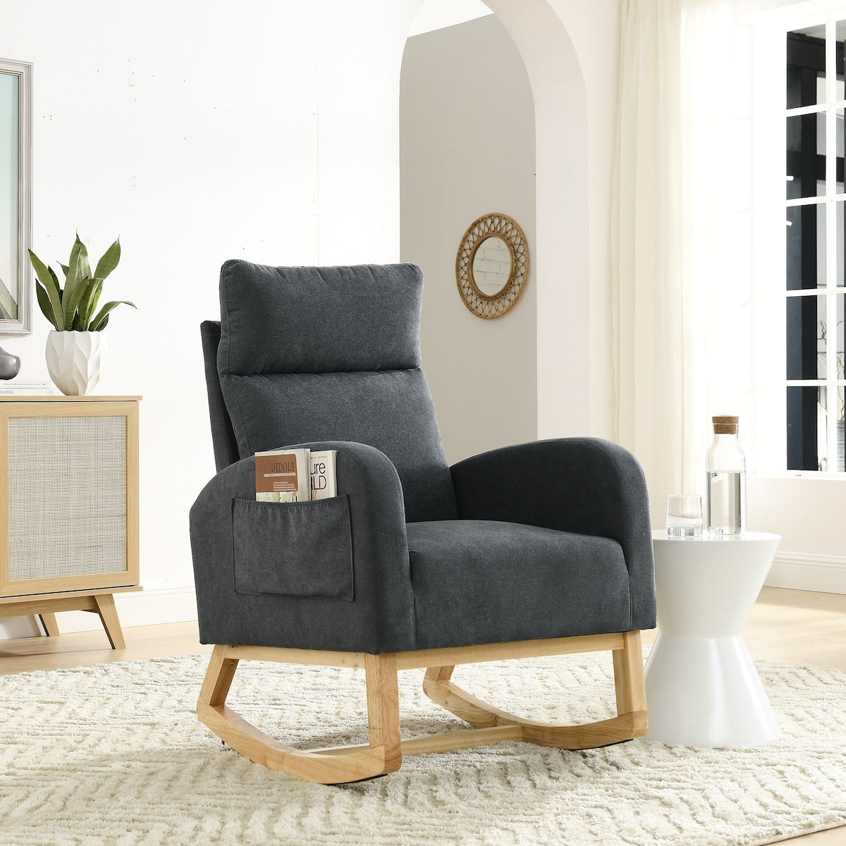 27.6"W Modern Accent High Backrest Living Room Lounge Arm Rocking Chair, Two Side Pocket