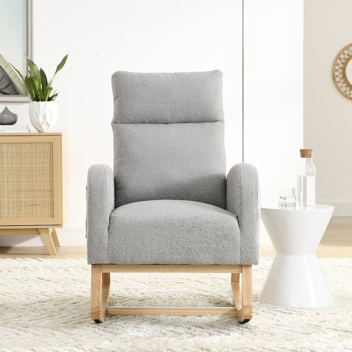 27.6"W Modern Accent High Backrest Living Room Lounge Arm Rocking Chair, Two Side Pocket