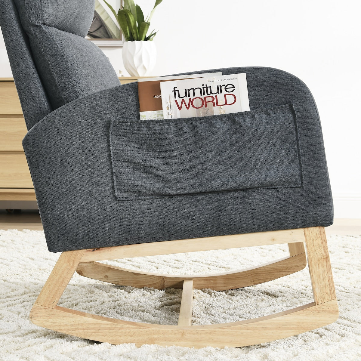 27.6"W Modern Accent High Backrest Living Room Lounge Arm Rocking Chair, Two Side Pocket
