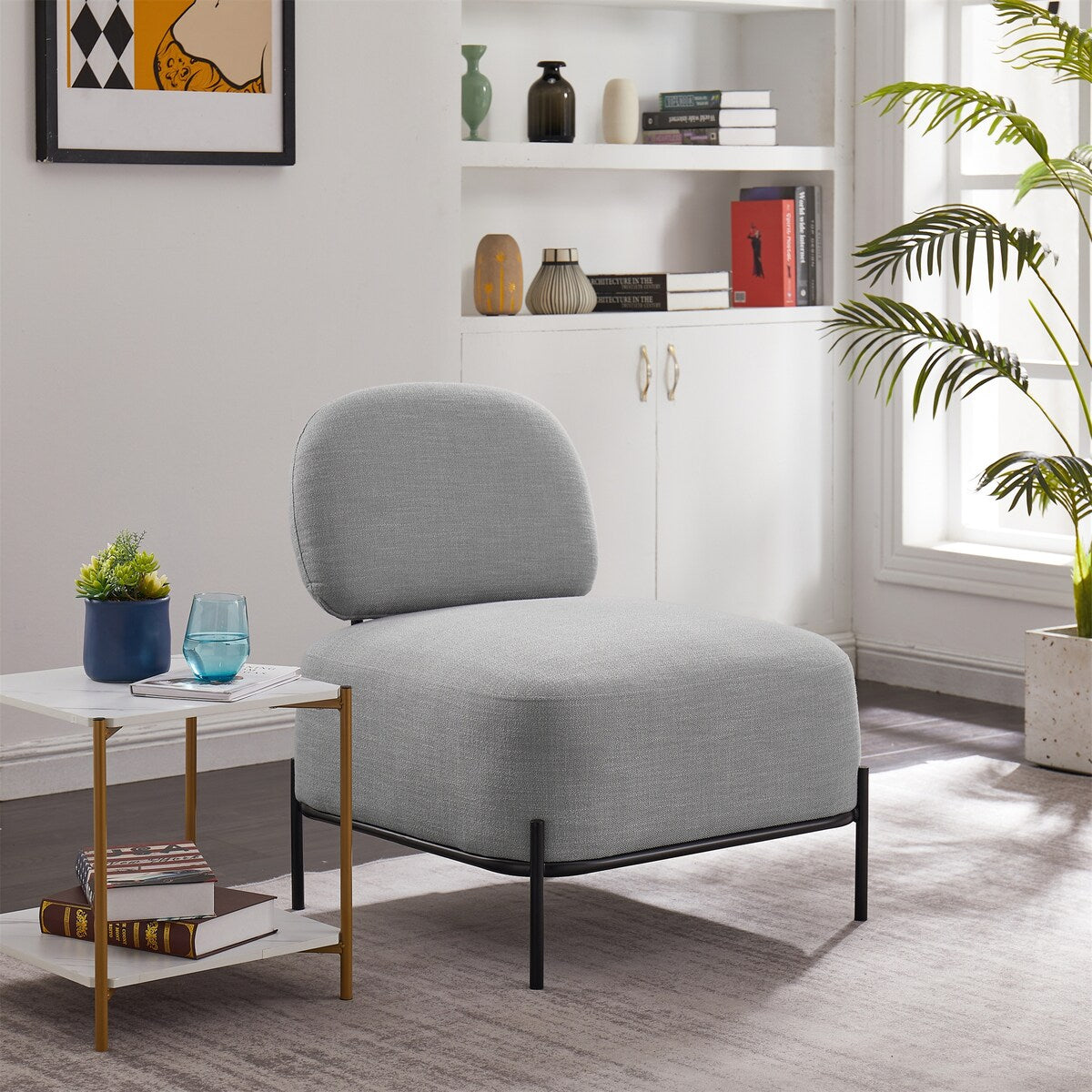 27.8" Metal & Wood Accent Chair