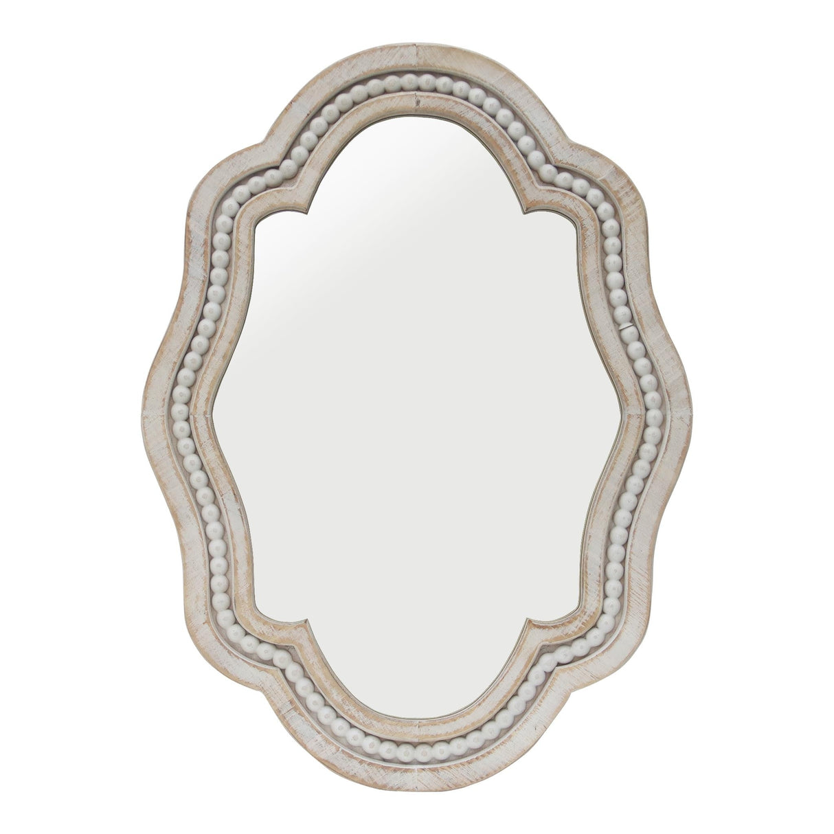 27" Tall Whitewash Wall Mirror with Beaded and Scalloped Edges