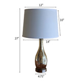 27" Teardrop Lamp Base 2 Pack, Mercury Silver/Gold Glass Table Lamp Set with White Linen Shades
